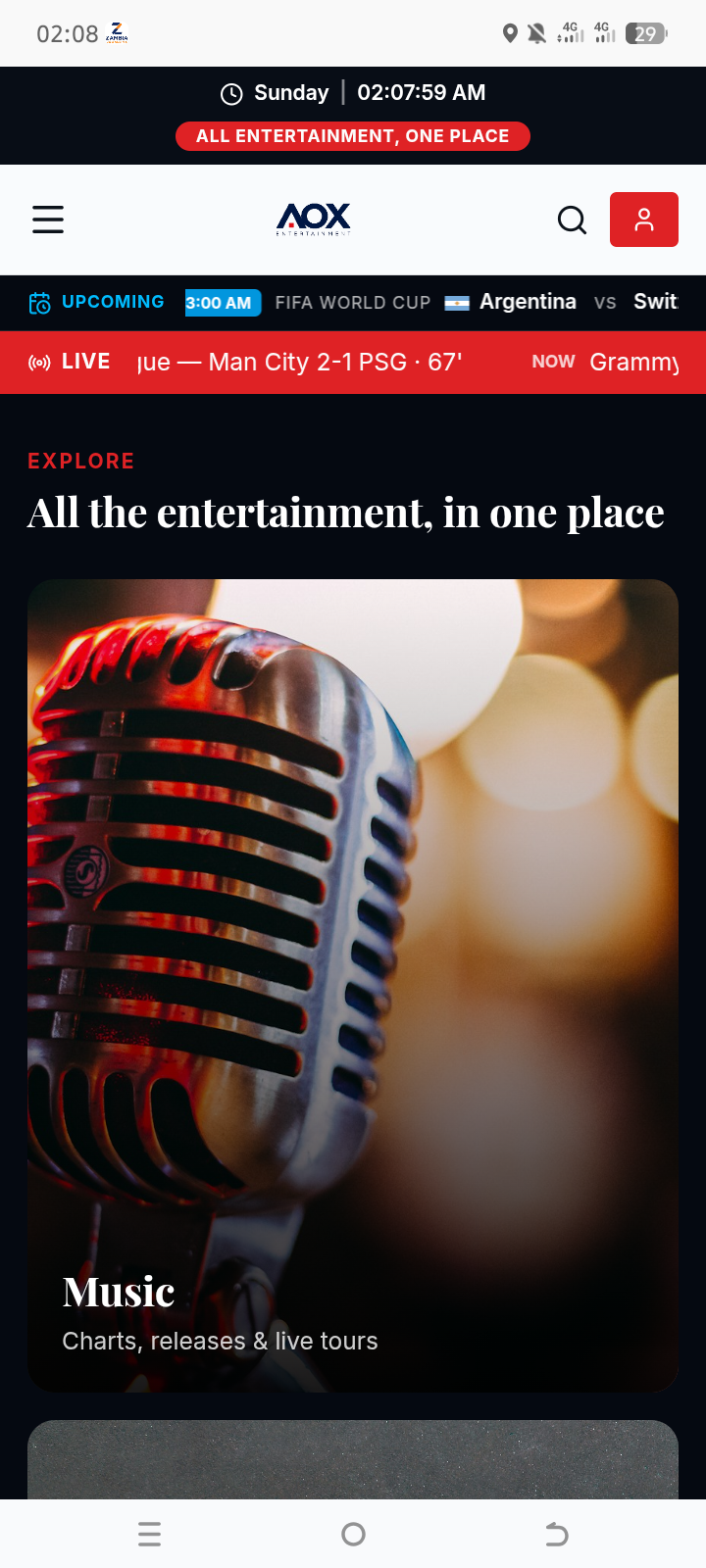 AOX Entertainment — All the entertainment, in one place — music, sport & live scores.